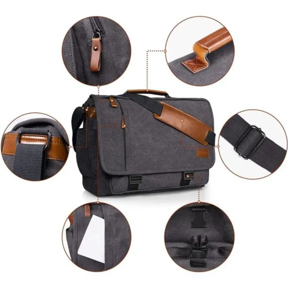 Computer Messenger Bag 17-17.3 Inch Water-resistant Canvas Laptop Shoulder Bag